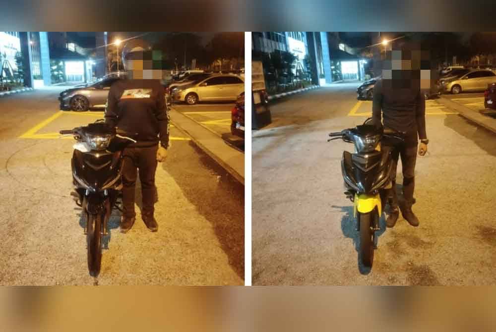 Dua daripada lima penunggang motosikal yang ditahan dalam Op Samseng Jalanan di Seremban, Negeri Sembilan pada Khamis.