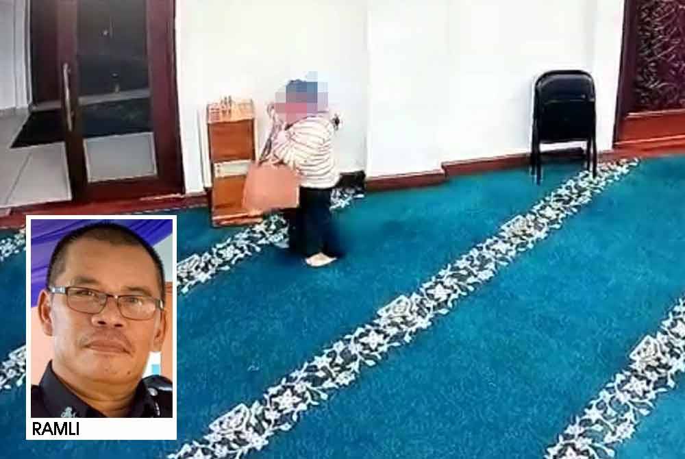 Rakaman CCTV suspek mencuri sebuah beg di ruang solat wanita di Masjid Raja Lumu, Bukit Malawati pada Ahad.