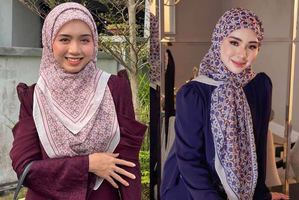 Pempengaruh Noor Farhani (kiri) yang lebih dikenali sebagai Cikgu Farey di TikTok dan Adira menggayakan stail tudung yang digelar 'tudung visor' yang kini menjadi trend dalam kalangan penggemar fesyen hijab kini. Foto Bernama