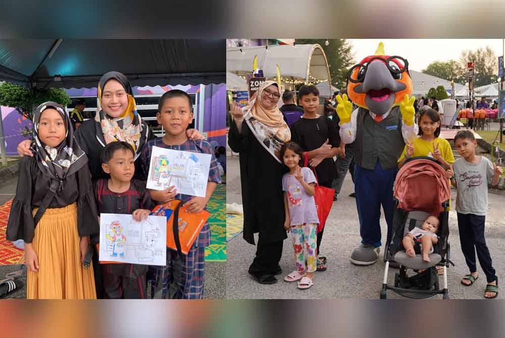 Humaira Norudin (kiri) bersama tiga orang anaknya yang turut menyertai aktiviti mewarna yang dianjurkan Kelab Nuri Bank Rakyat di Program Iftar Ala Madinah @Karangkraf 2024 di Kompleks Karangkraf pada Khamis. Pengunjung berpeluang bergambar dengan maskot Nuri yang turut hadir di Program Iftar Ala Madinah @Karangkraf 2024 di Kompleks Karangkraf pada Khamis (kanan).