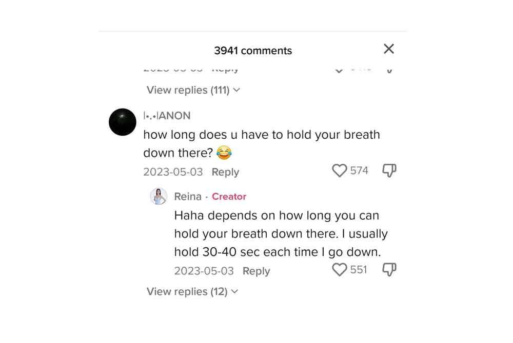 Tangkap layar ruangan komen pemilik akaun Tiktok, @lewlewkin di perkongsian video Reina