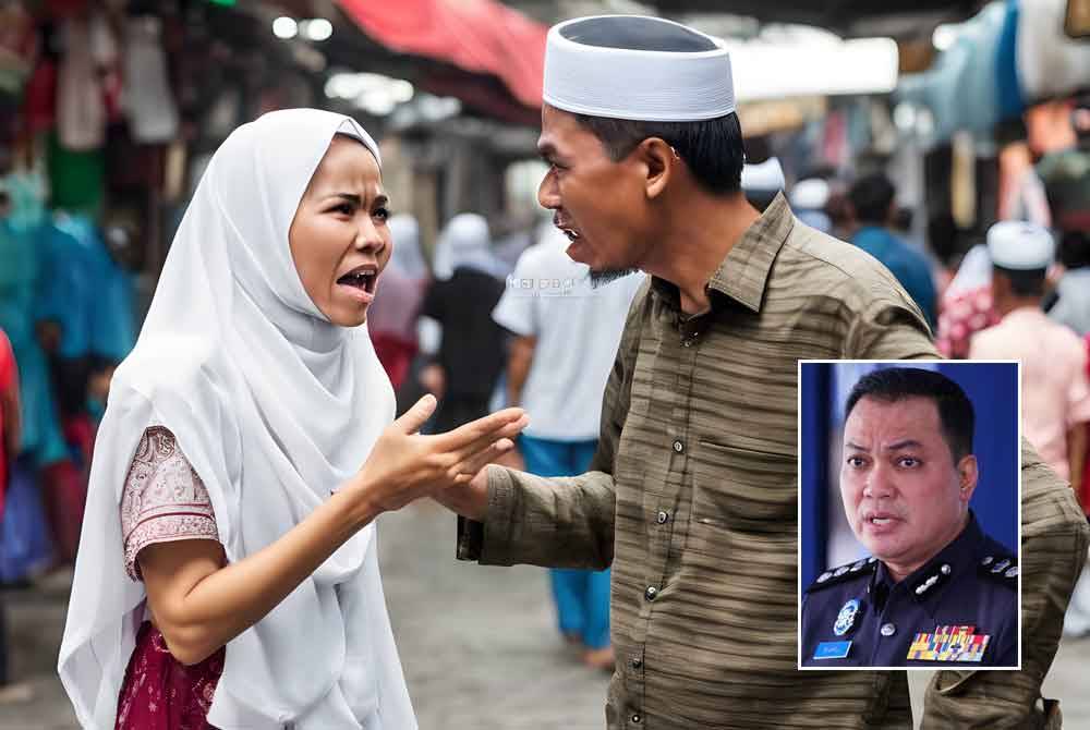 Perselisihan faham dua peniaga berkaitan tapak bazar Ramadan di Taman Medan bertukar kecoh hingga berlaku pertengkaran pada Selasa. - Foto dijana oleh AI 123rf, gambar kecil: Shahrulnizam
