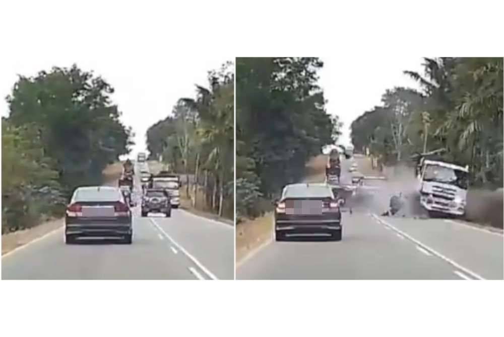 Rakaman video kemalangan yang tular, memaparkan SUV berkenaan masuk ke laluan bertentangan dan merempuh lori.
