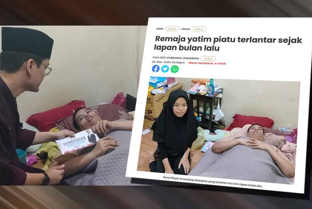 Mohammed Taufiq menyampaikan sumbangan kepada Muhammad Azim di rumahnya di Taman Sejati, Sungai Petani pada Ahad.