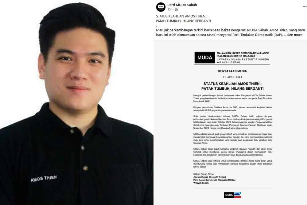 Tangkap layar kenyataan Muda Sabah di Facebook