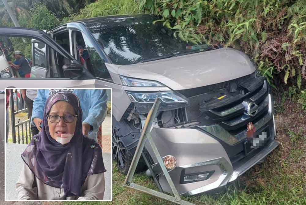 Keadaan kenderaan MPV yang dinaiki Alwiyah bersama enam ahli keluarga dalam kemalangan di Kilometer 28 Jalan Kota Tinggi-Mersing dekat sini pada Isnin.