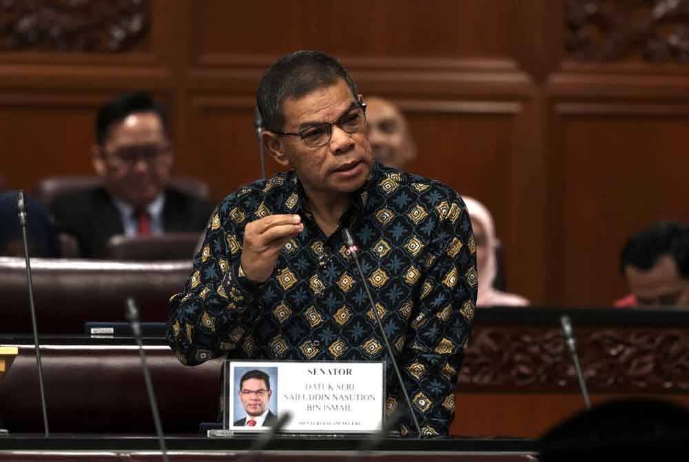 Saifuddin Nasution ketika Sidang Dewan Negara di Bangunan Parlimen pada Khamis. Foto Bernama