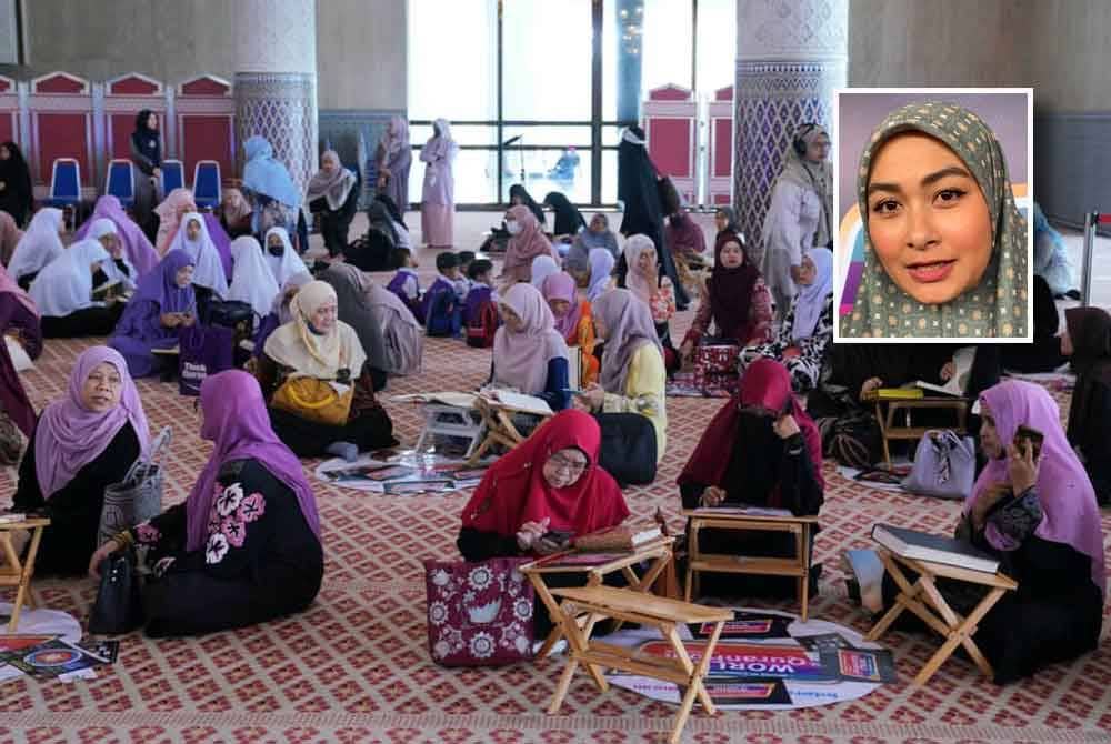 Sebahagian peserta yang mengambil bahagian dalam program World #QuranHour 2024 di Masjid Negara pada Khamis. Gambar kecil: Young Syefura