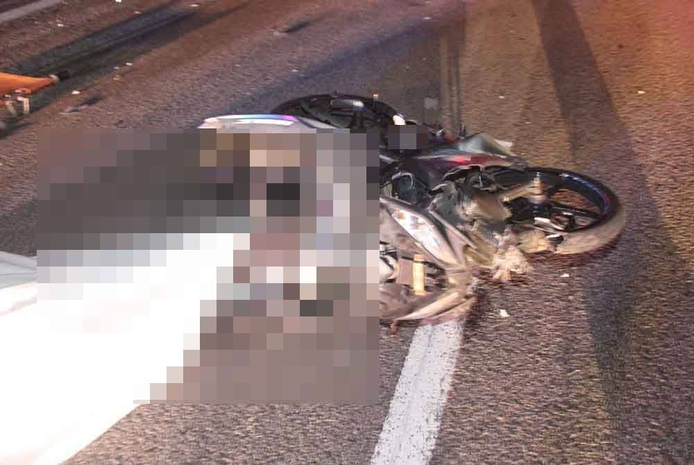 Keadaan motosikal yang terlibat dalam kemalangan itu.