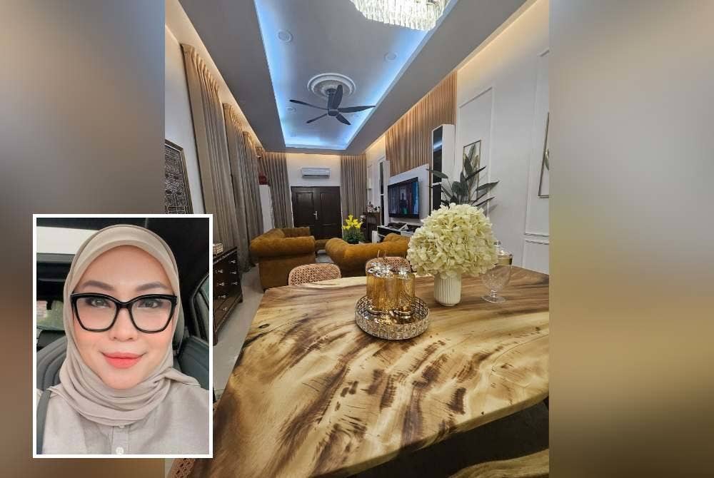 Antara barangan baharu yang dibeli Arba'yah untuk menyambut Aidilfitri tahun ini ialah set meja makan, kabinet televisyen dan karpet di ruang tamu. (Gambar kecil: Arba’yah)