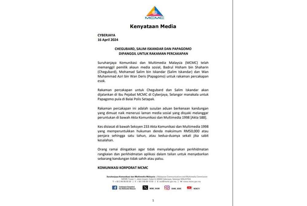 Kenyataan media SKMM.