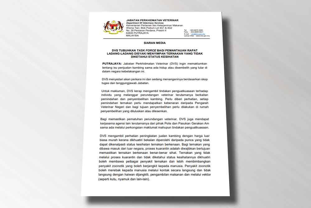 Kenyataan media JPV pada Rabu.