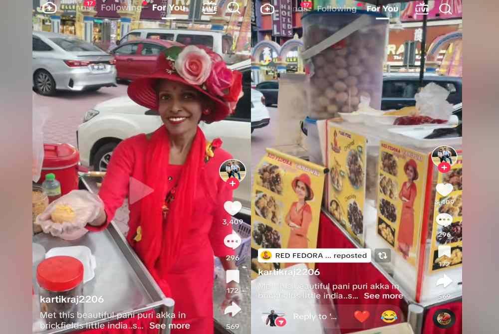 ‘Akka Merah’ sentiasa ceria melayan para pelanggan yang datang ke gerainya. Gerai Red Fedora Cafe yang terletak di Little India, Brickfields.