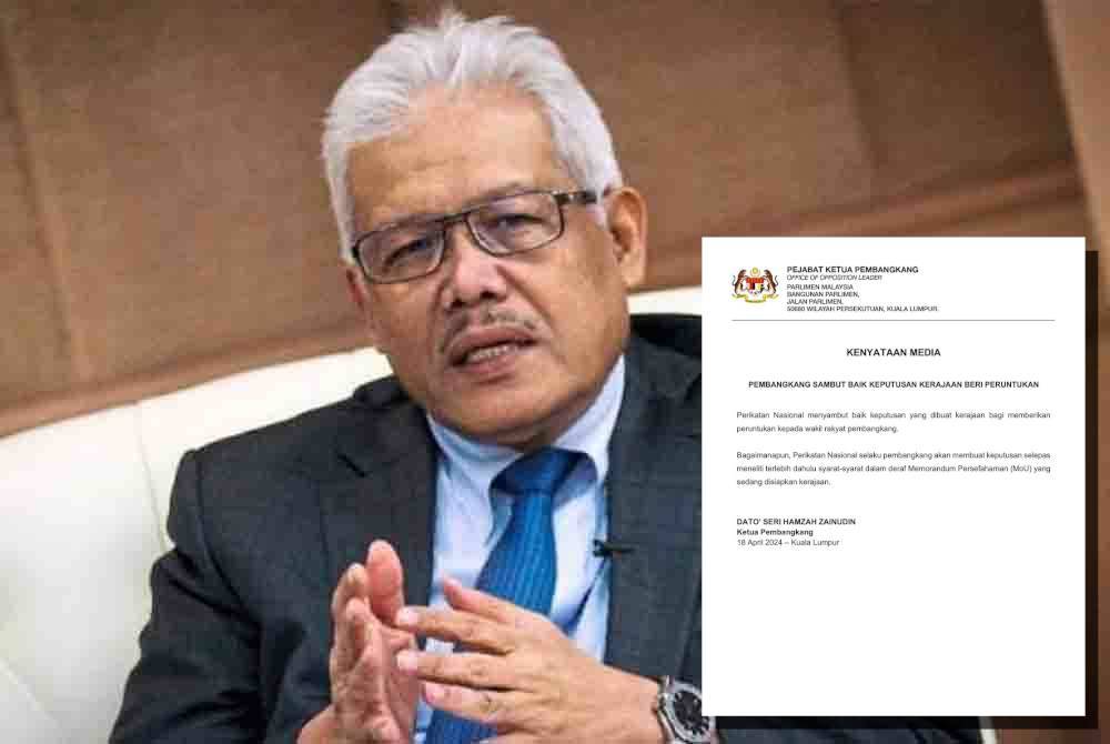 Kenyataan media yang dikeluarkan oleh Ketua Pembangkang, Datuk Seri Hamzah Zainudin menerusi hantaran di Facebook pada Khamis.