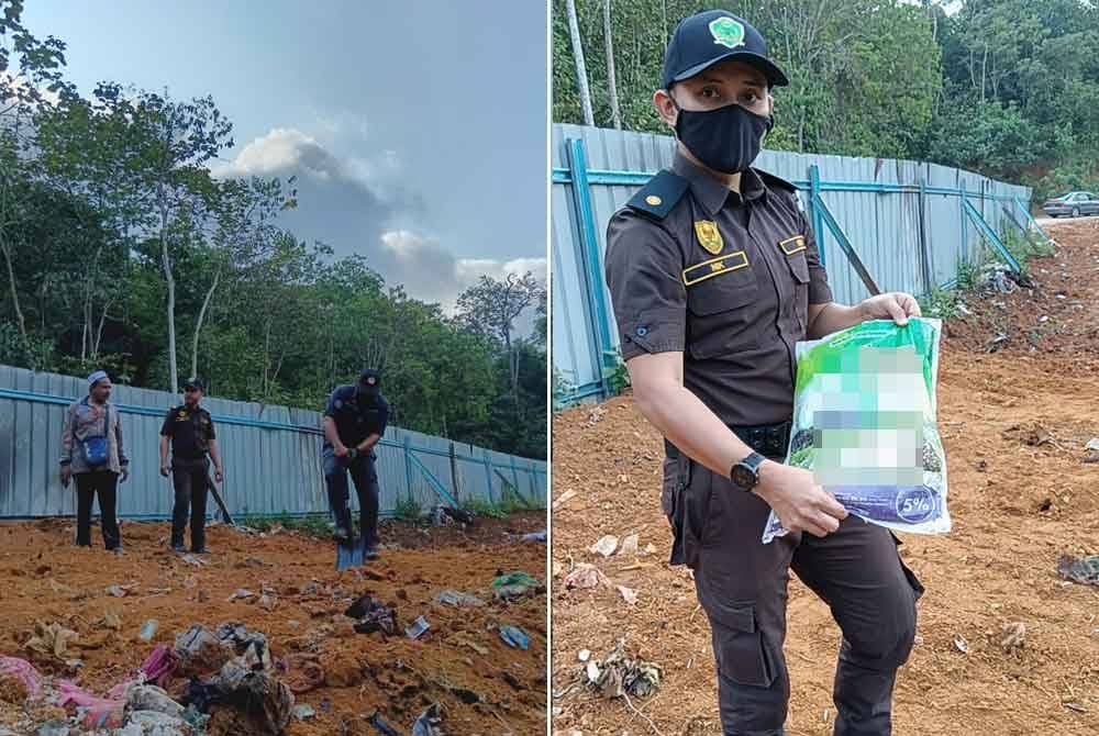 Anggota penguat kuasa SWCorp melalukan pemeriksaan dan siasatan di tapak pelupusan sampah di Jalan Pintasan Rumpun Makmur ke Gunung Senyum, Kuala Krau,Temerloh ekoran isu pembuangan beras dan beberapa barang keperluan yang tular di laman sosial sejak Khamis.
