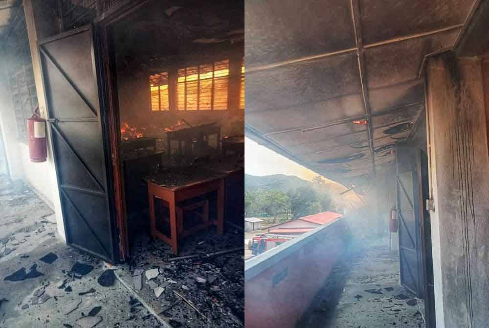 Keadaan kelas yang terbakar di SK Felda Laka Selatan.