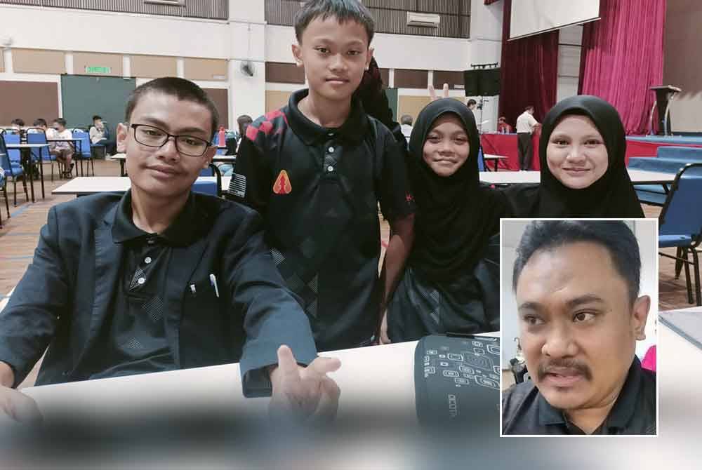 Dari kanan, Ainul Mardhiah, Aishah, Abdurrahman dan Mohd Danish Arif menyertai Kejohanan Catur Kebangsaan di Pontian. Gambar kecil: Mohd Afif