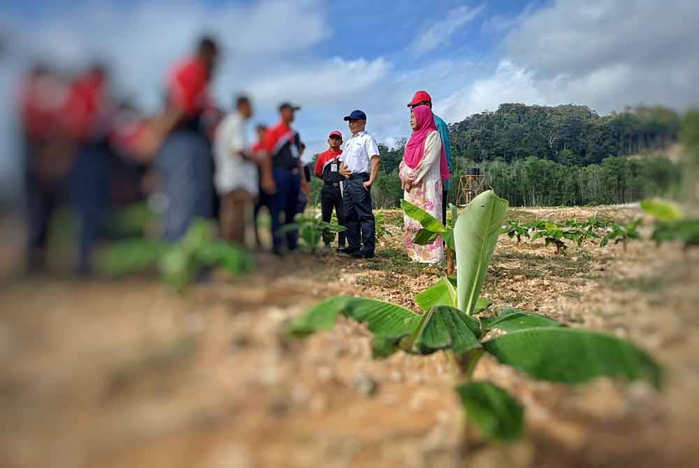 Sutekno (dua dari kanan) melawat tapak penanaman pisang diusahakan 30 klien Puspen Gambang pada majlis perasmian kuarters dan projek tanaman pisang berkelompok serta majlis sambutan Hari Raya Aidilfitri Puspen Gambang di Kuantan pada Khamis.