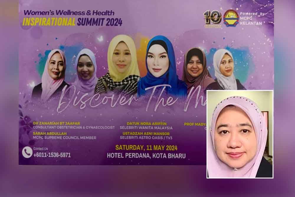 Persidangan Inspirasi Kesihatan dan Kesejahteraan Wanita 2024 di Kota Bharu pada 11 Mei ini. Gambar kecil: Rozaida