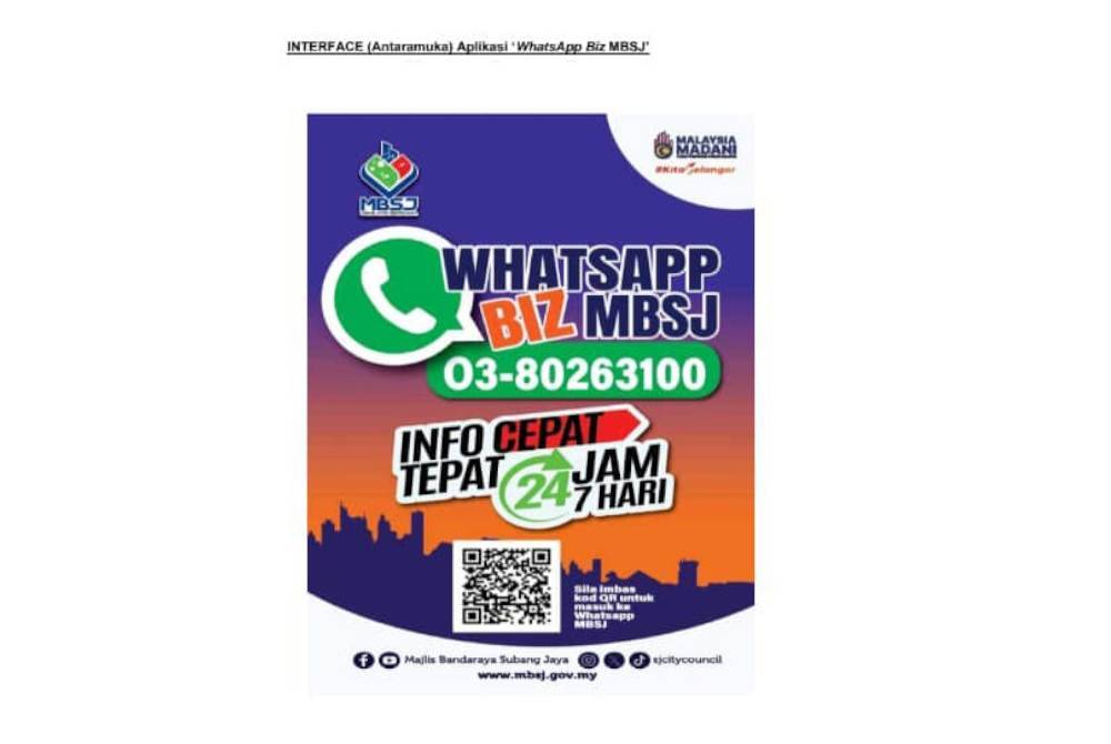 MBSJ menjadi pihak berkuasa tempatan (PBT) pertama di Selangor yang melaksanakan Whatsapp Biz MBSJ.