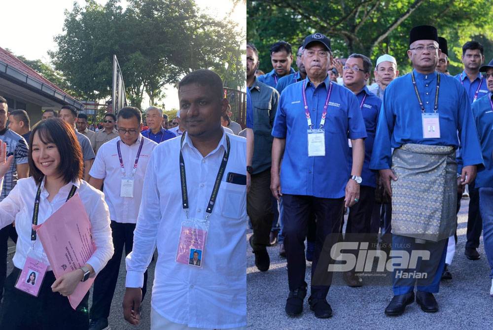 Calon dari Kerajaan Perpaduan dan Perikatan Nasional tiba di pusat penamaan calon di Dewan Serbaguna dan Kompleks Sukan Daerah Hulu Selangor.