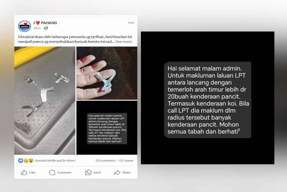 Tangkap layar gambar berhubung dakwaan besi di LPT oleh ' i love Pahang' pada Selasa.
