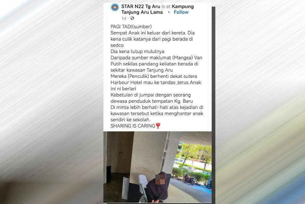 Tangkap layar dakwaan seorang remaja diculik namun disahkan polis hanya cerita rekaan kerana mengelak daripada menghadiri kelas mengaji.