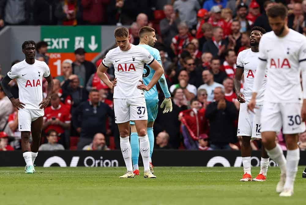 Reaksi pemain Spurs selepas tewas kepada Liverpool. Foto: AFP