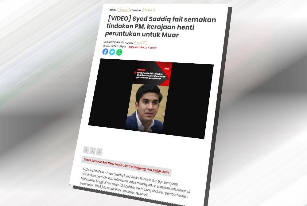 Laporan Sinar Harian pada Isnin.