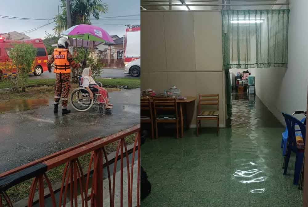 Anggota bomba membawa keluar mangsa selepas kediamannya dinaiki banjir kilat, pada Rabu. Foto JBPM Selangor.
