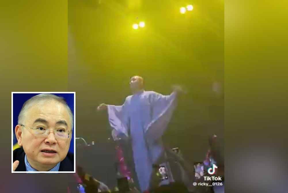 Tangkap layar video tular yang memaparkan tindakan DJ dari Korea, NewJeansNim membuat persembahan sambil berpakaian sami di sebuah kelab malam di Kuala Lumpur. Gambar kecil: Wee Ka Siong