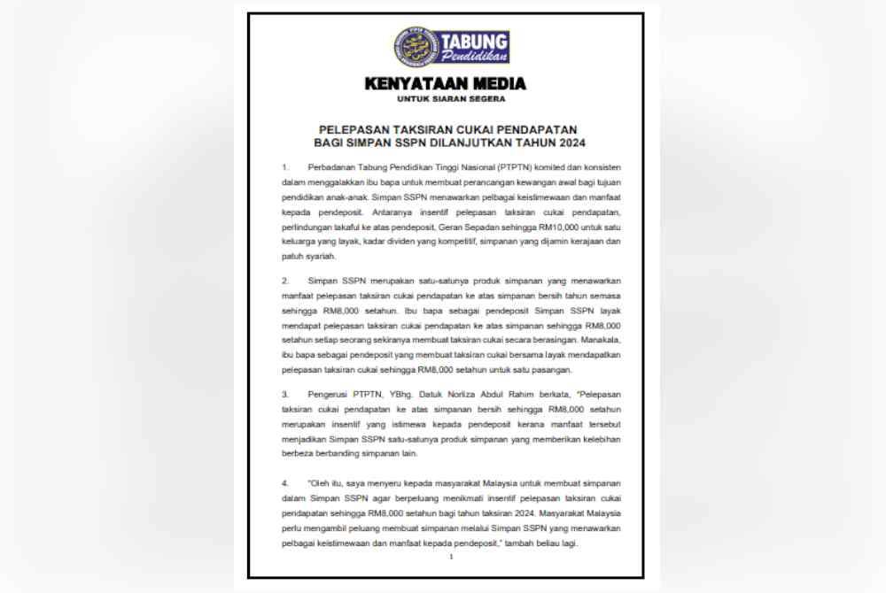 Kenyataan media PTPTN pada Jumaat