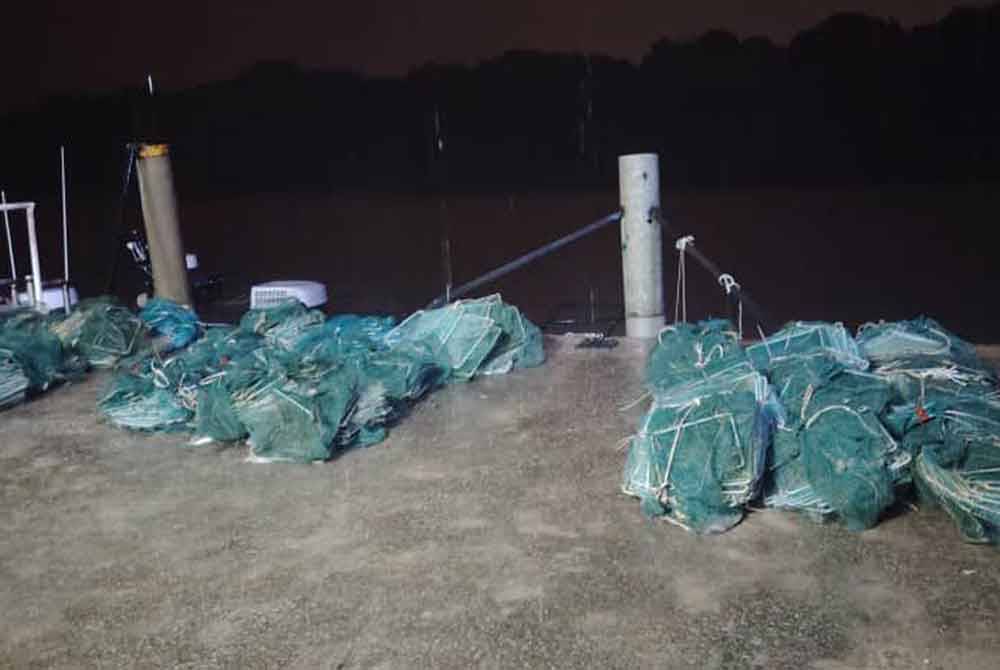 45 bubu naga yang dirampas di sekitar perairan Sungai Limau, Yan baru-baru ini. Foto Maritim