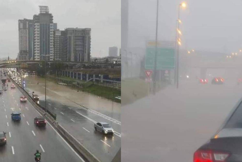 Keadaan banjir kilat di laluan arah selatan dari Puchong Jaya ke IOI Puchong