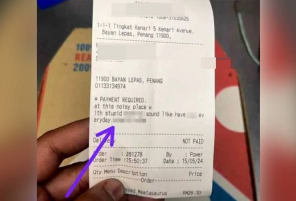 Semalam, tular gambar resit dikeluarkan sebuah restoran makanan segera dengan kenyataan menyentuh isu 3R di ruangan 'remark' oleh seorang pelanggan yang memesan makanan berkenaan. Foto media sosial