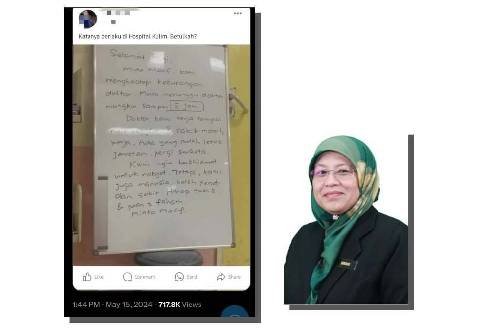 Notis bertulisan tangan yang tular di aplikasi X sebelum ini. (Kanan: Dr Norizan)