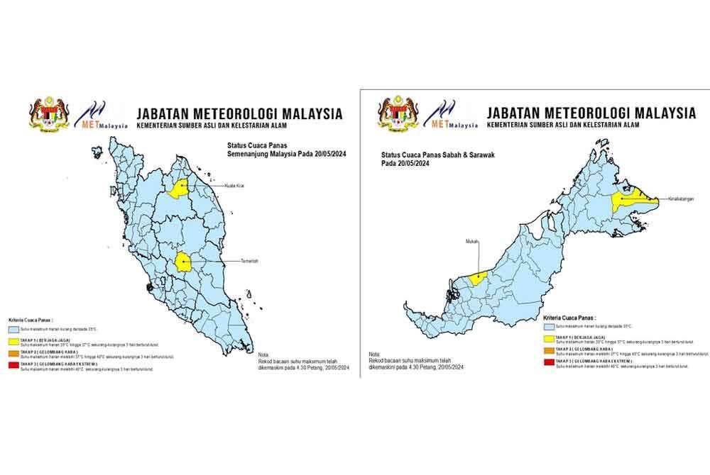 MetMalaysia mengeluarkan amaran cuaca panas di empat negeri termasuk Sabah dan Sarawak.