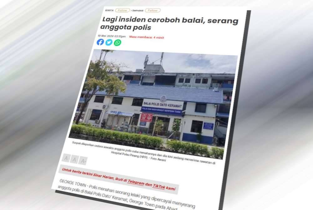 Sinar Harian sebelum ini melaporkan polis menahan seorang lelaki selepas disyaki menyerang anggota polis di Balai Polis Dato’ Keramat.