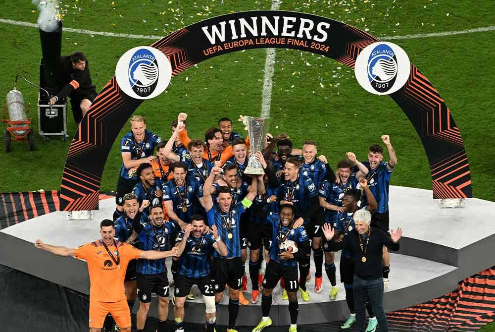 Pemain Atalanta meraikan kejayaan menjuarai Liga Europa. Foto AFP
