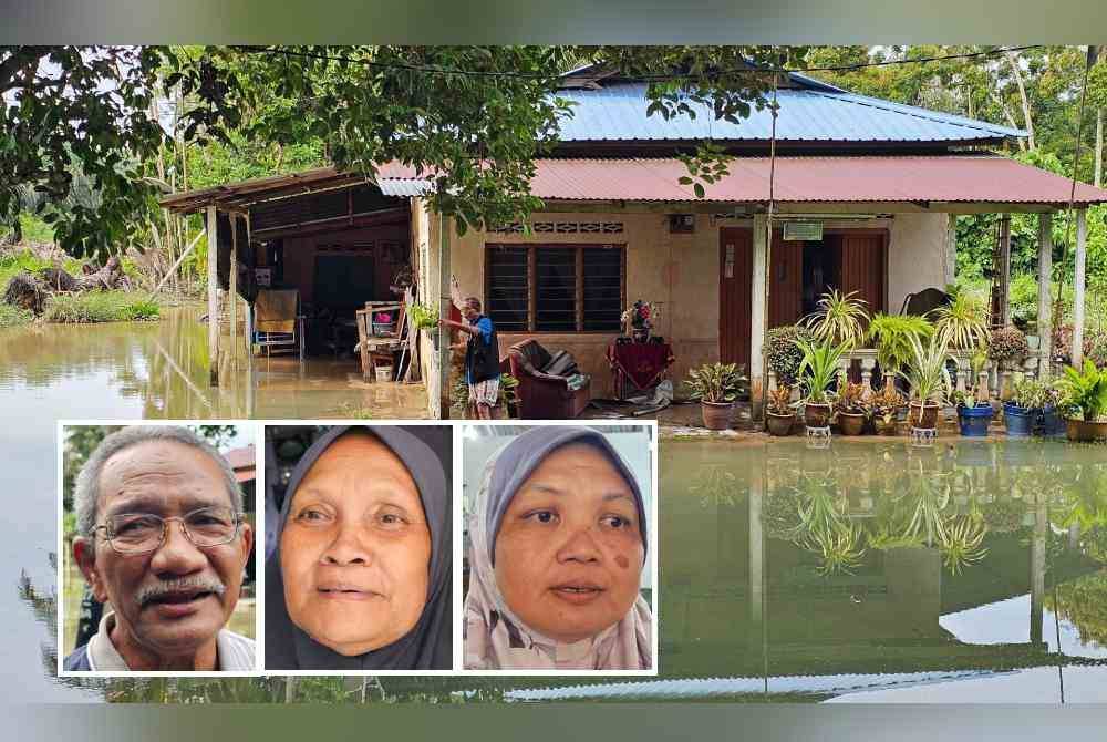 Lebih 30 rumah penduduk di Kampung Serapoh dinaiki air dalam kejadian banjir pada Rabu. Gambar kecil: Mohd Yusoff, Roziah, Norlizah,