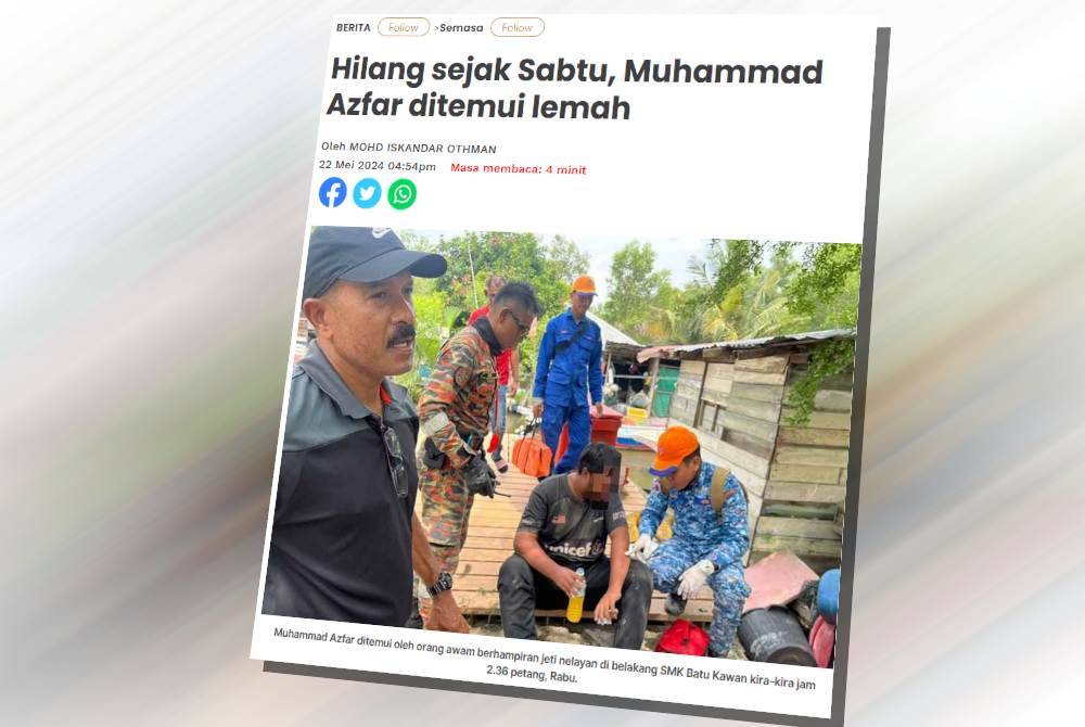 Laporan Sinar Harian pada Rabu.