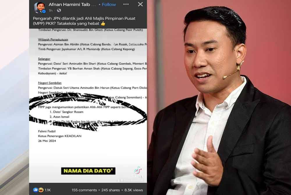 Tangkap layar video yang dimuat naik Afnan Hamimi menerusi Facebook pada Rabu. Hussain Yusri (kanan).