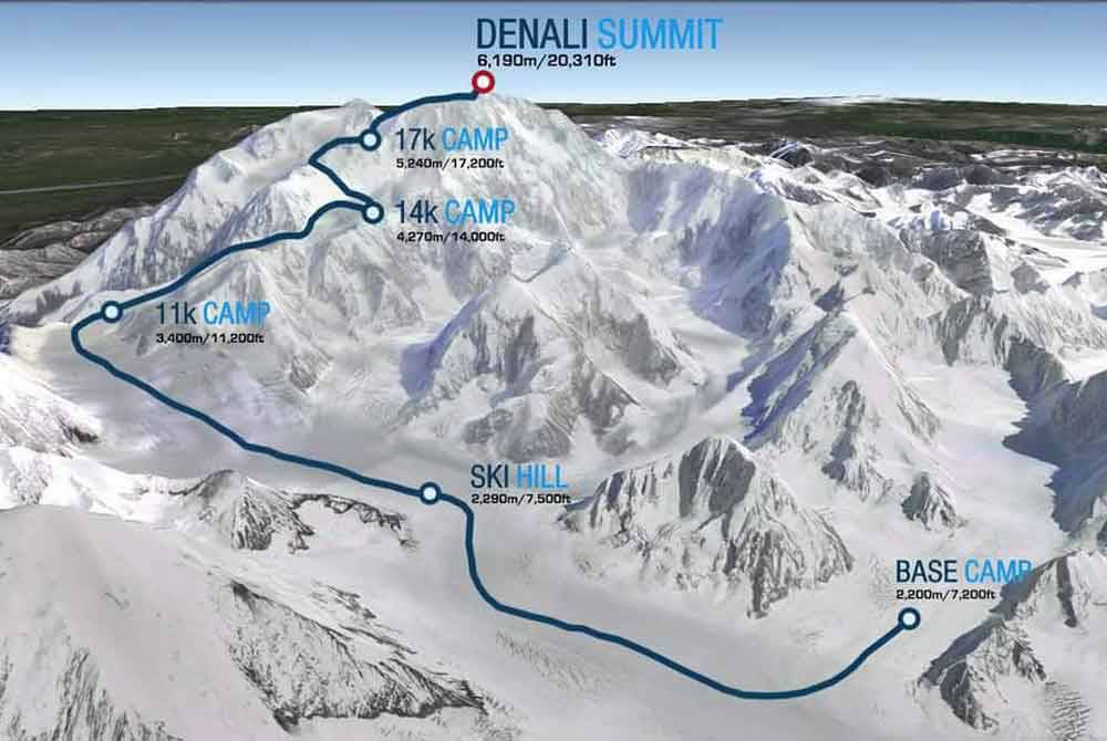 Peta ekspedisi menawan puncak Gunung Denali, Alaska. Foto Facebook Kelab Jelajah Alpine