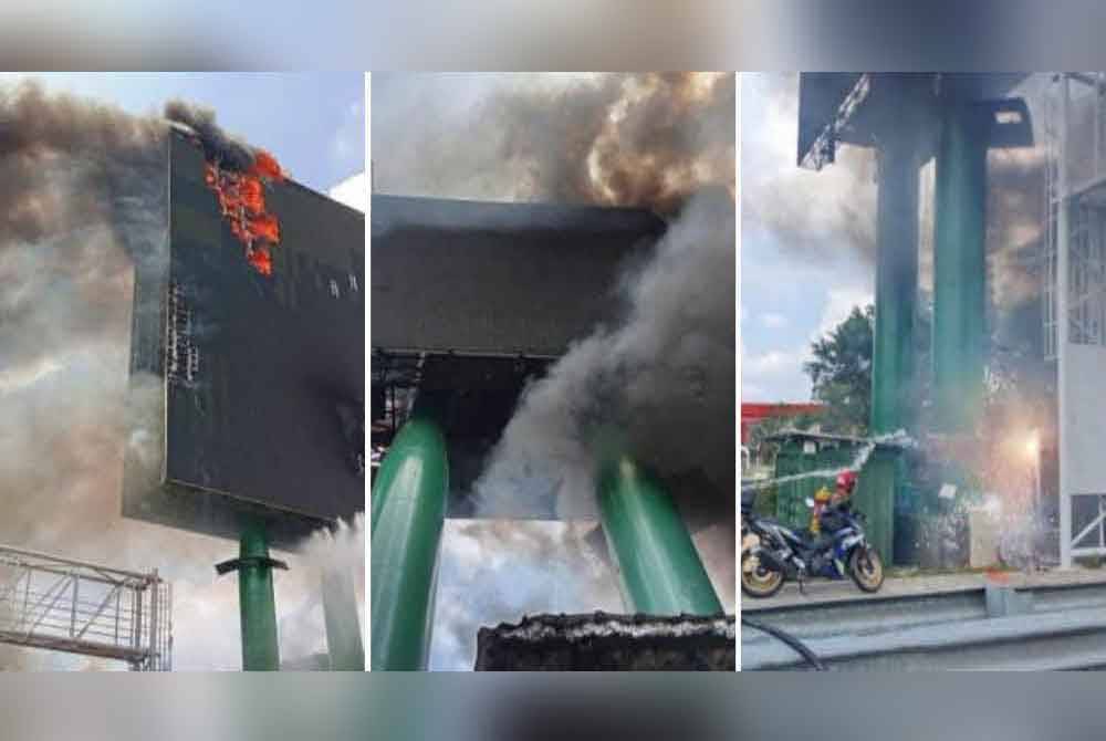 Kebakaran melibatkan sebuah papan iklan digital berdekatan Lebuhraya Persekutuan dekat Petaling Jaya pada Jumaat.