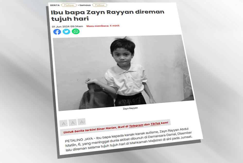 Laporan Sinar Harian pada Sabtu.