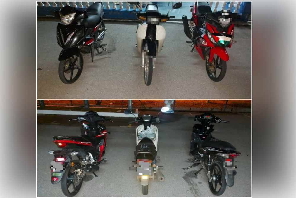 Polis turut menyita tiga buah motosikal mengikut Seksyen 64 (1) Akta Pengangkutan Jalan 1987. Foto Facebook PDRM Pulau Pinang