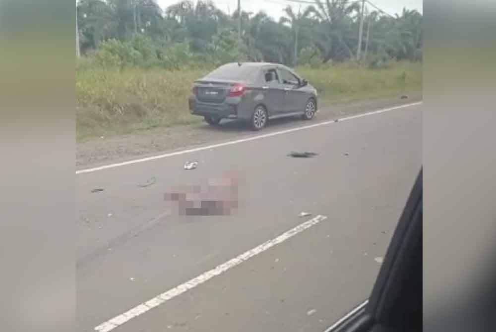 Mangsa maut di lokasi kejadian akibat kecederaan parah dan putus kaki kanan dalam kemalangan di Kilometer 27 Jalan Tawau-Semporna, Tawau.
