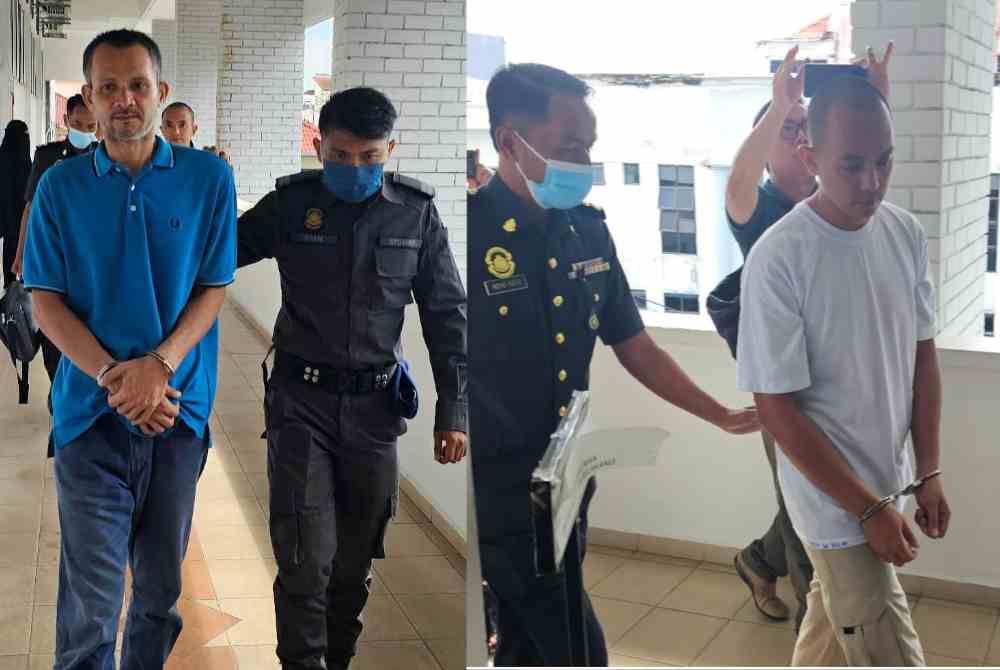 Suphachai Awaekuechi (kiri) dan Sayadee A-Wang mengaku bersalah memiliki minyak petrol tanpa lesen, April lalu di Mahkamah Sesyen Kuala Kangsar pada Jumaat.