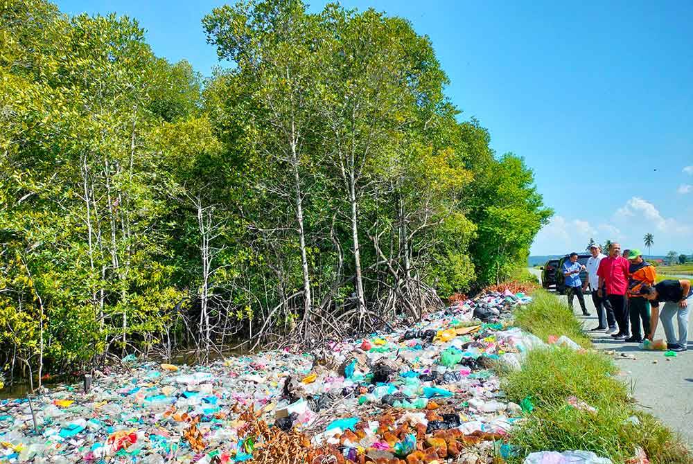 Tinjauan di lokasi kejadian mengenal pasti lebih 15 lokasi longgokan sampah ditemui sepanjang persisiran sungai hutan paya bakau di Sungai Merbok.