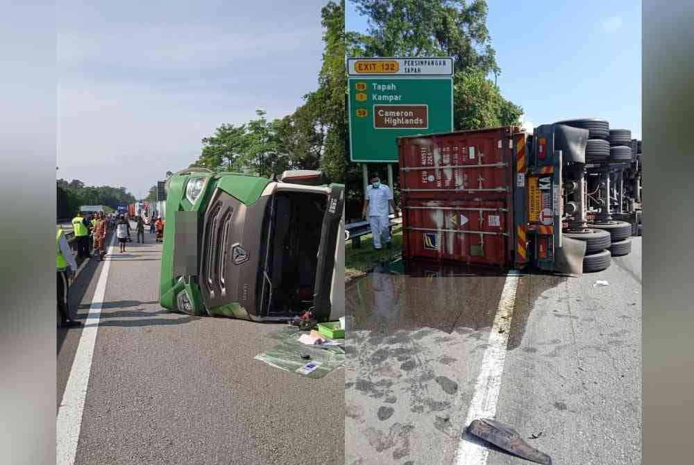 Bomba mengambil masa lebih empat jam membersihkan kesan tumpahan minyak masak di Lebuh Raya Utara - Selatan dekat Tapah. Foto Bomba Perak